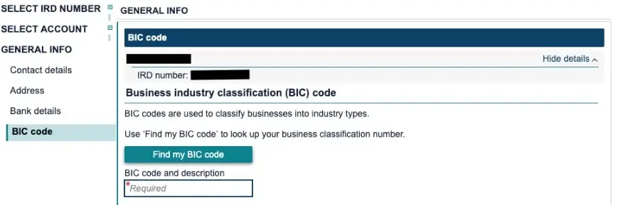 Enter your Business Identification Code (BIC)
