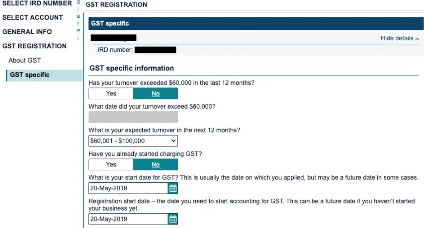 start date for GST and a registration start date of GST
